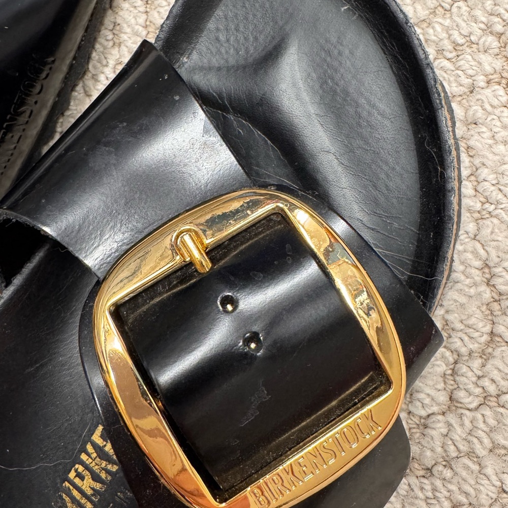 Birkenstock Black Sandals with Gold Buckle - Picture 3 of 6
